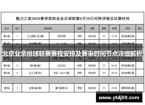 北京业余排球联赛赛程安排及赛事时间节点详细解析